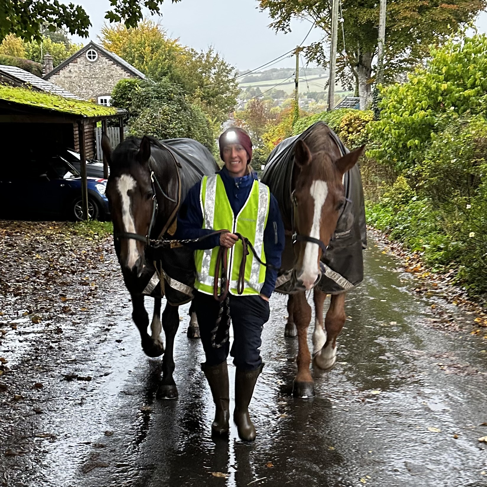 The walk through the village from the field to the stables